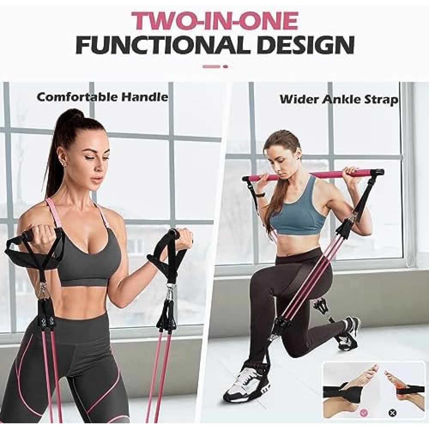 Fitness Bands Pilates Bar Set with 6 Resistance Bands