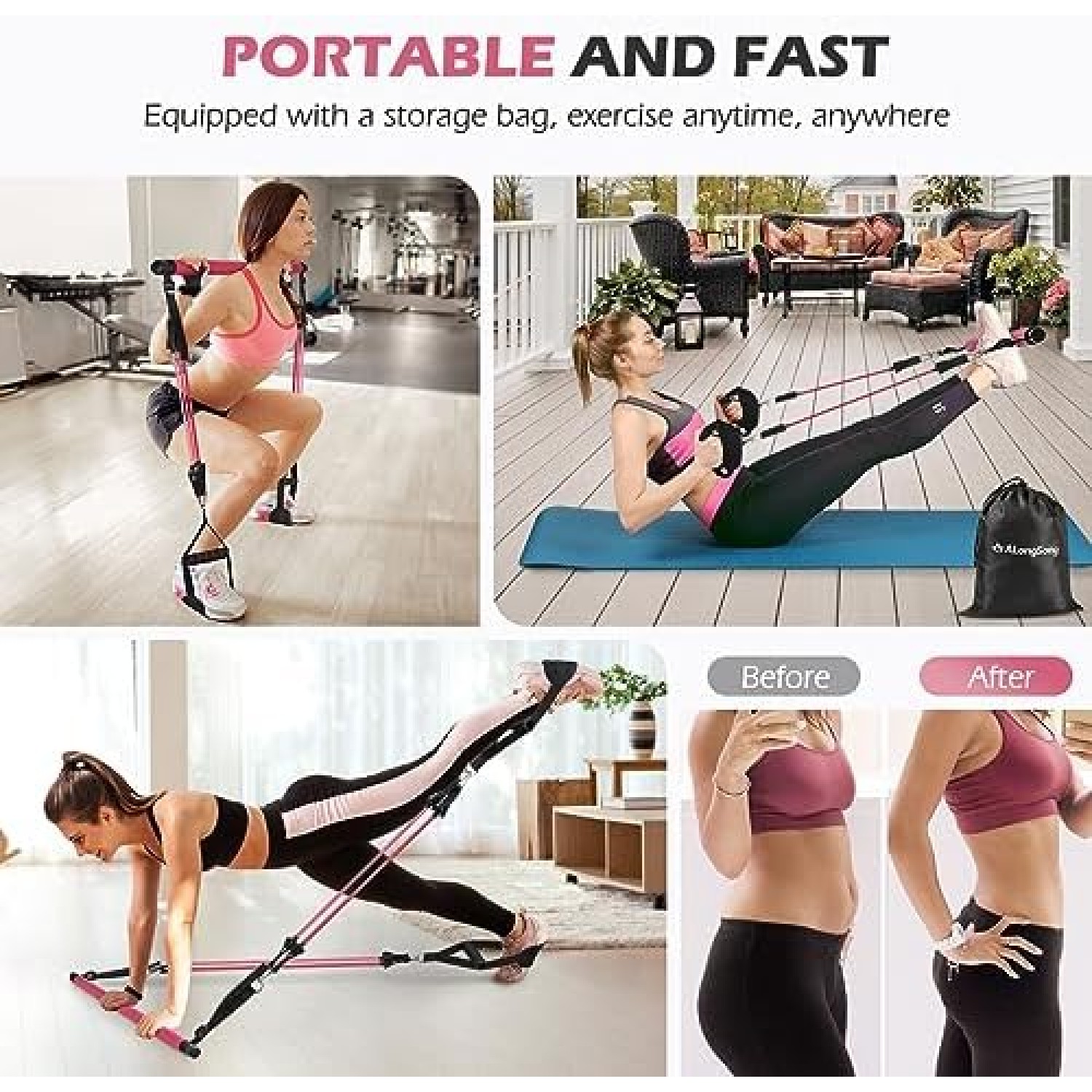 Fitness Bands Pilates Bar Set with 6 Resistance Bands