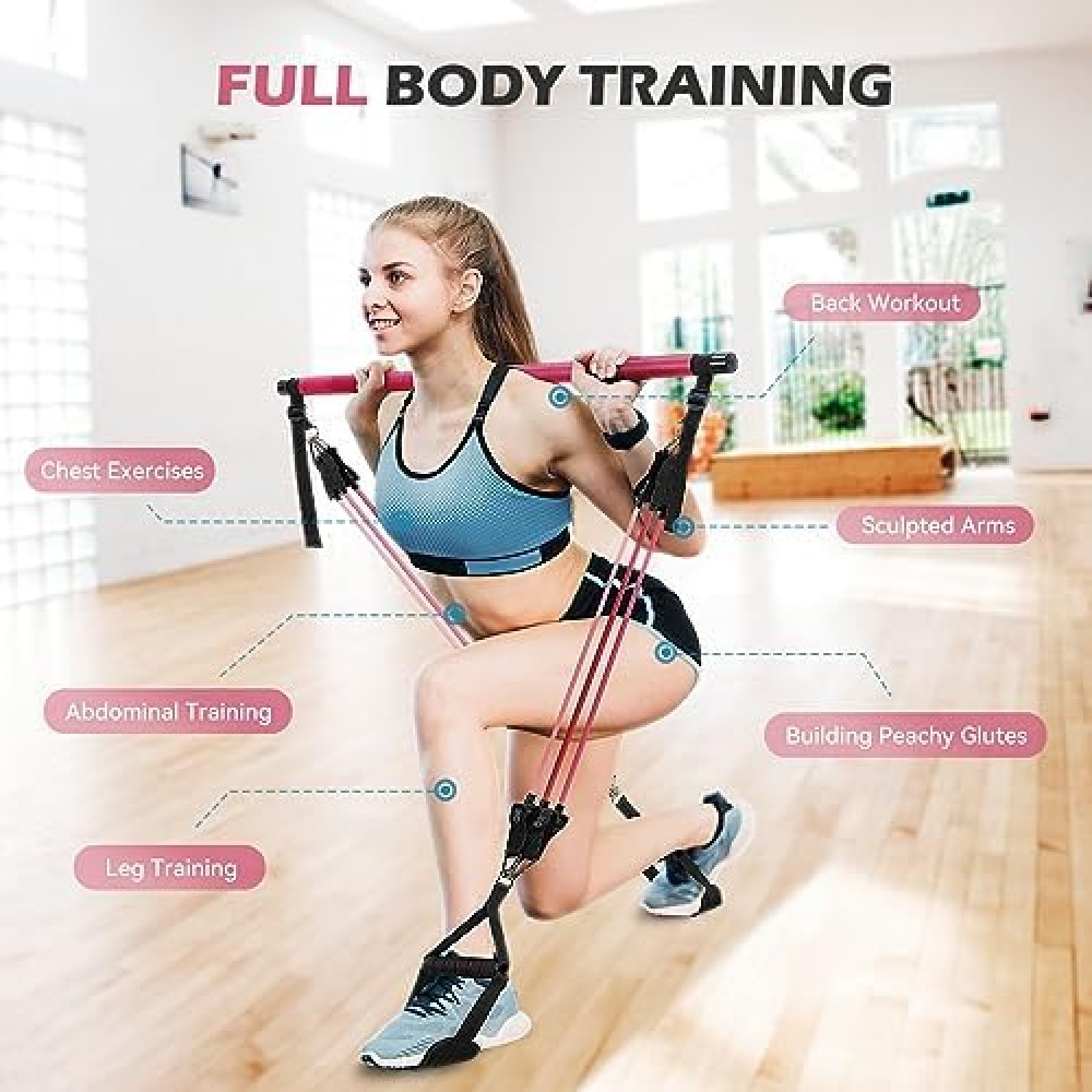 Fitness Bands Pilates Bar Set with 6 Resistance Bands